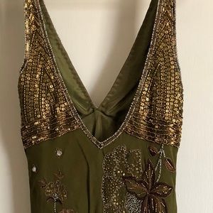 Dresses - Adrianna Papell Olive-Green Beaded V-Neck Dress Dresses - Adrianna Papell Olive-Green Beaded V-Neck Dress